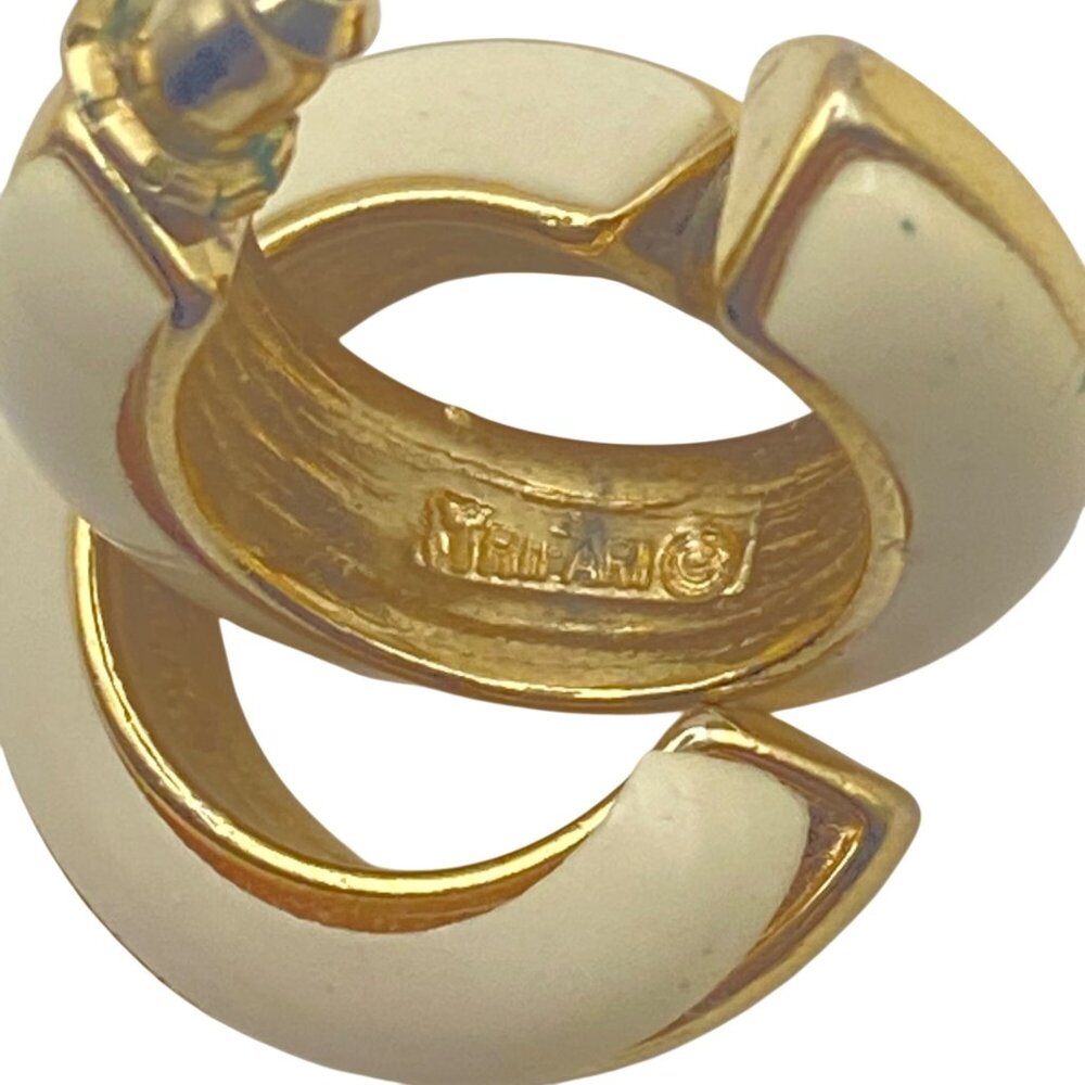 Vintage Trifari Ivory Gold-Tone Hoop Earrings Pierced Classic Puffy Corpcore - Picture 4 of 11